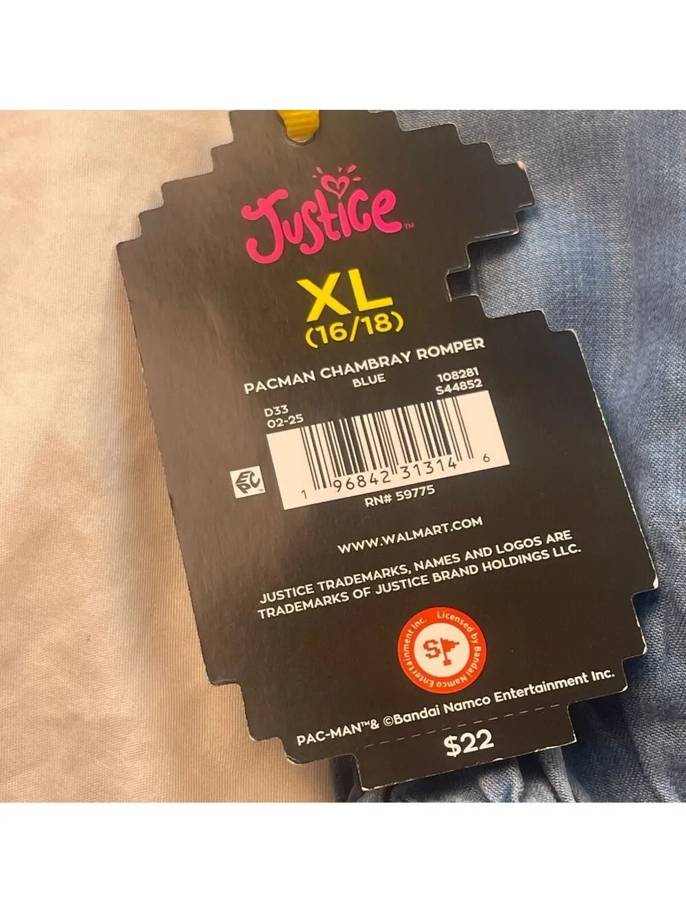 Justice XL Pacman Chambray Romper Blue Size Girls 16/18 NWT